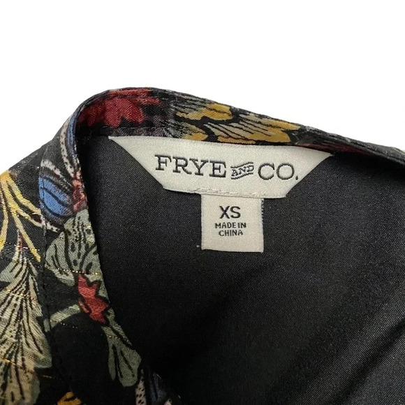 Frye & Co Floral Metallic Chiffon Boho Blouse Split Tie Neck NWT XS - Picture 11 of 13